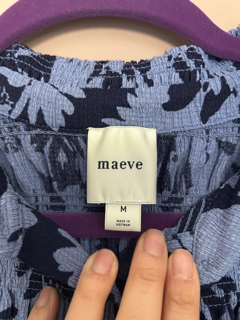 Anthropologie Maeve Smocked Ruffle Button-Front Top Blue Abstract Print  Size M - Picture 6 of 14